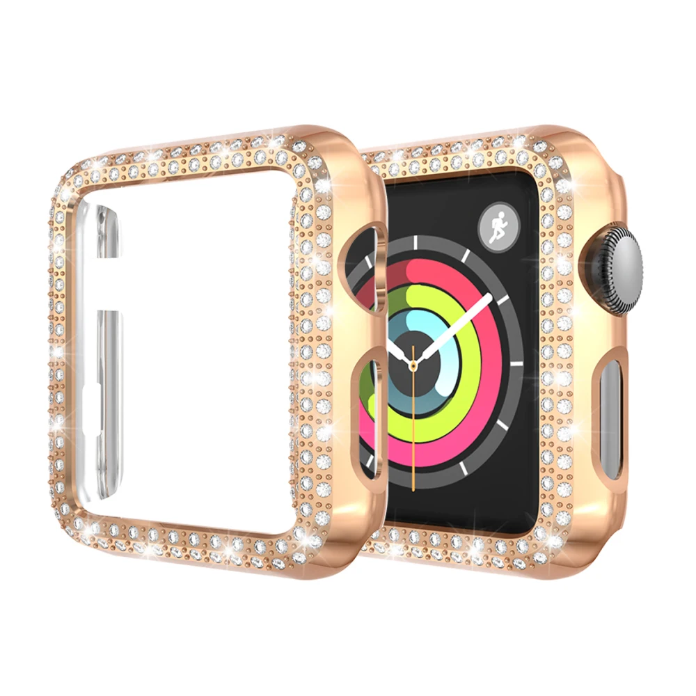 Чехол для часов iWatch 4 5 Жесткий из поликарбоната с бриллиантами Apple Watch 44 мм 40 38 42