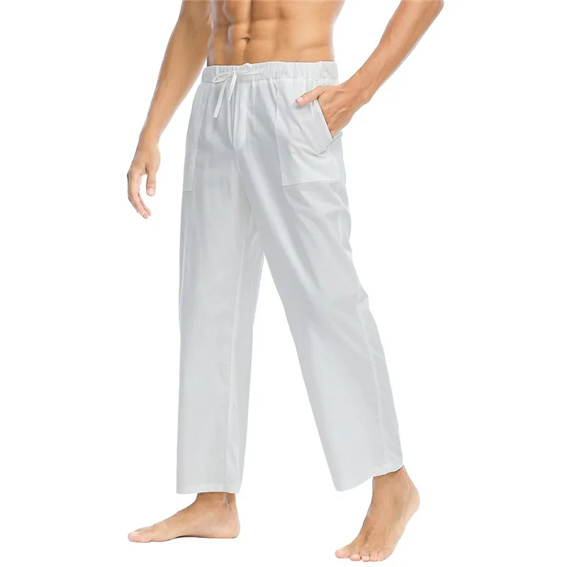 

Mens Summer Casual Cotton Linen Loose Drawstring Yoga Pants Trousers Elasticated Pocket Pants