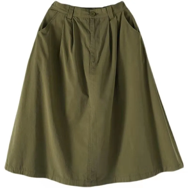 

2021 New Arrival Summer Korean Style Women Loose Casual A-line Mid-calf Skirt All-matched High Waist Vintga Cotton Skirts W166