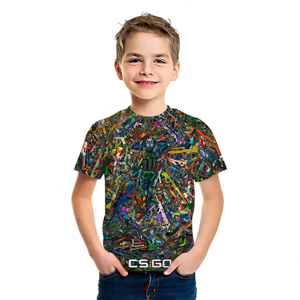 Cs Go Games Summer Comfortable T-Shirt Cotton Top Children's Loose 2021 3D Printing Boys And Girls' Harajuku Short tee | Мать и