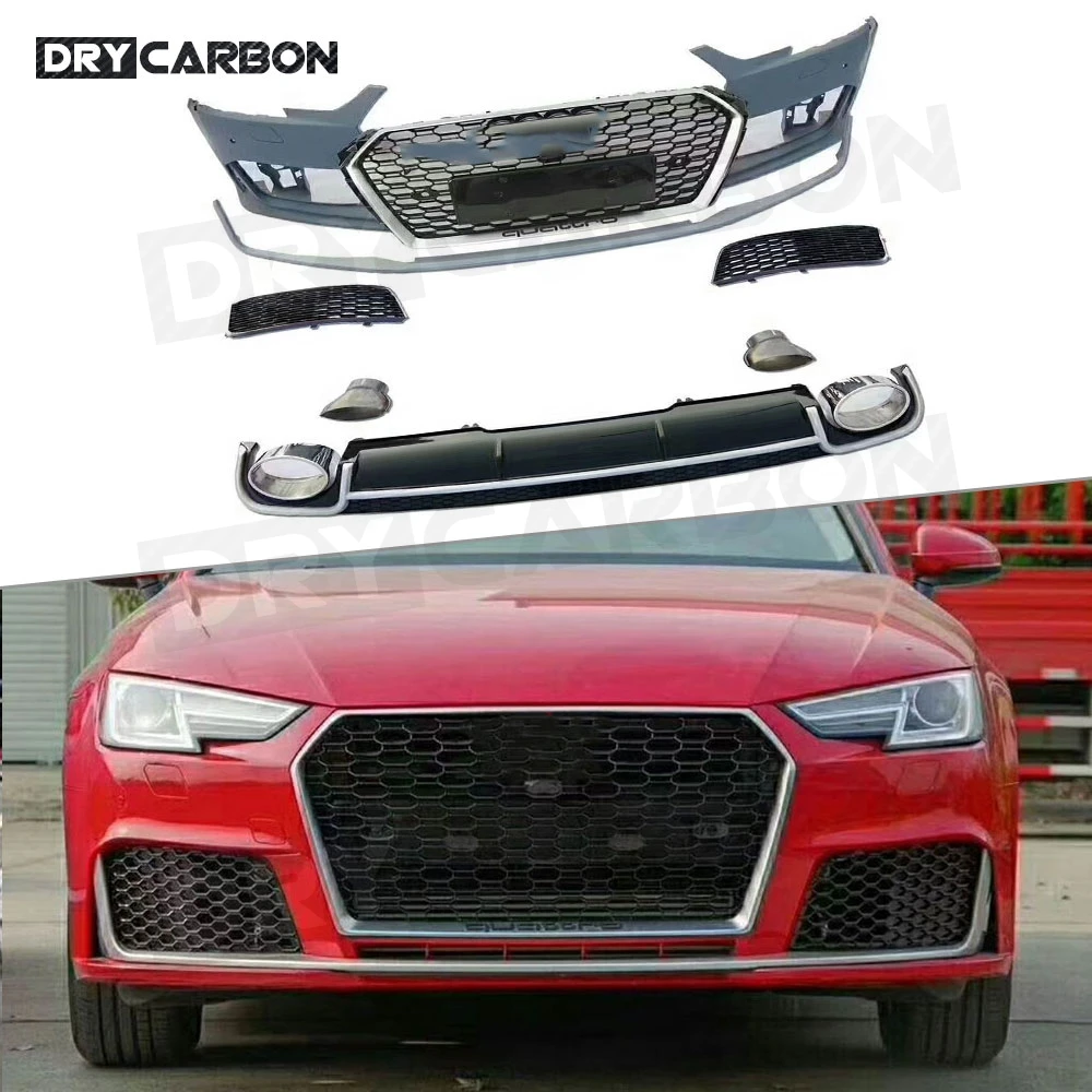 

3PCS PP body kit car auto front bumper Rear diffuser grills for Audi A4 RS4 2016 2017 2018 Car Styling