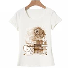 Футболка с мультяшным принтом совы, модная женская футболка, кофейная одержимая сова, футболка с принтом, повседневный Топ, милая женская футболка