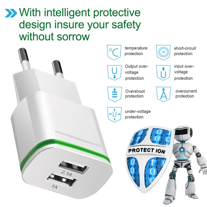 Двойное USB зарядное устройство 2A Быстрая зарядка Путешествия ЕС вилка адаптер портативное Сетевое зарядное устройство кабель мобильного телефона для iPhone samsung Xiaomi