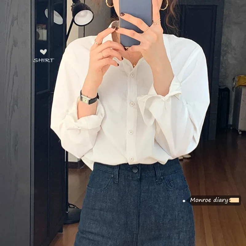 

8Colors 2021 spring autumn women's blouse Casual Korean style Basic White Black shirt women Loose tops(X1752