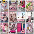 Алмазная живопись с квадратными стразами, 5D Вышивка крестиком, мозаика с розовым пейзажем, домашний декор, подарок TB12