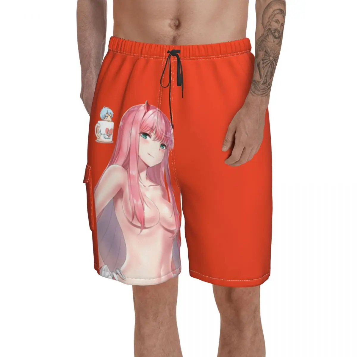 

Beach Breathable Quick Dry Funny Novelty Anime Cosplay Loose Zero Two Pink Girl 002 Goro Hiro Hawaii Pants
