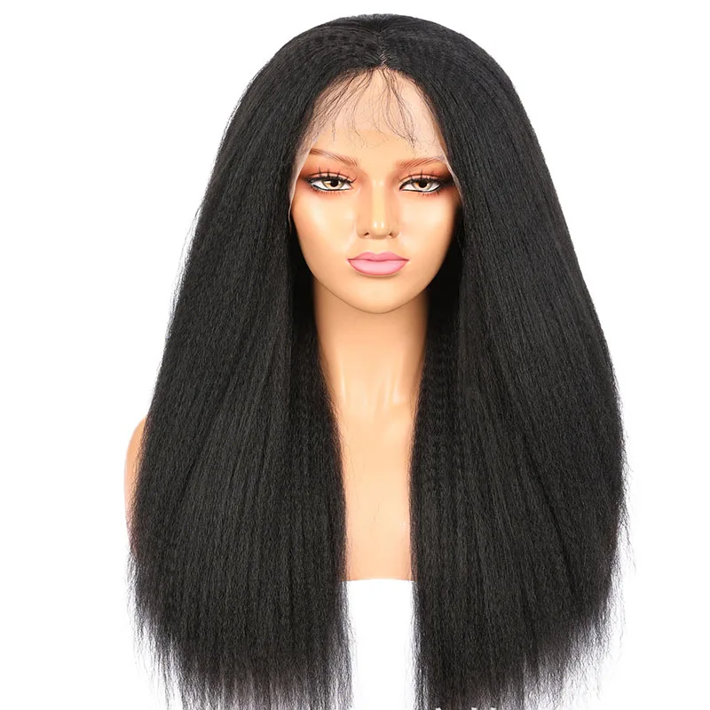 

26 дюймов 180% Плотность длинный Yaki прямой синтетический кружевной передний парик для женщин с детскими волосами термостойкие волосы ежеднев...