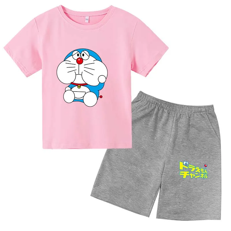 

Cartoon Duo A Dream Suit T-shirt + Shorts 2-piece Children's Short-sleeved Suit Girls and Boys Clothes Suit 4-14 Years Old