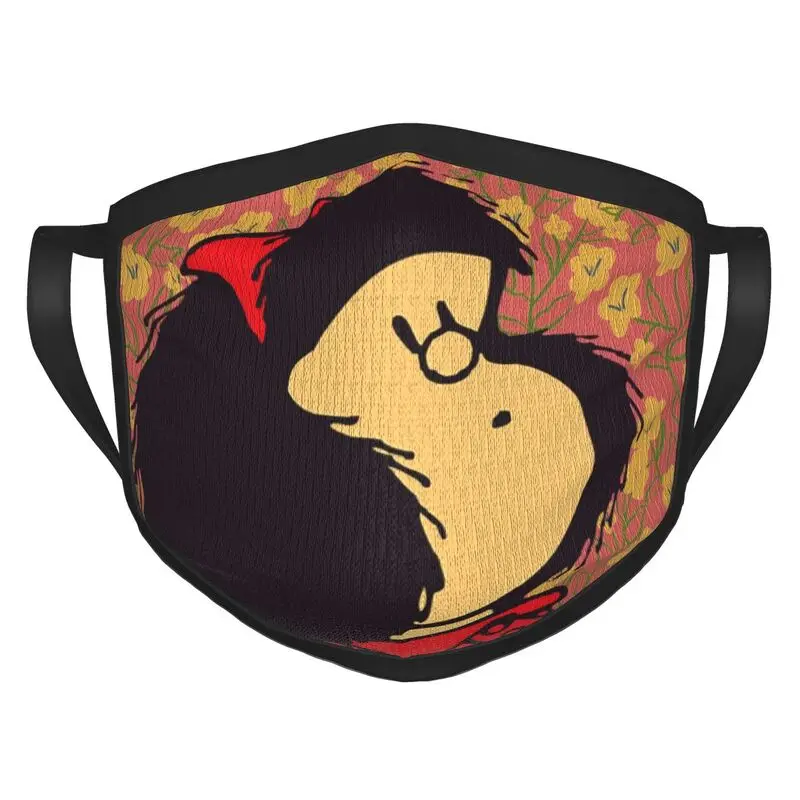 

Mafalda And Flowers Non-Disposable Mouth Face Mask Unisex Quino Kawaii Cartoon Mask Dustproof Protection Cover Respirator Muffle