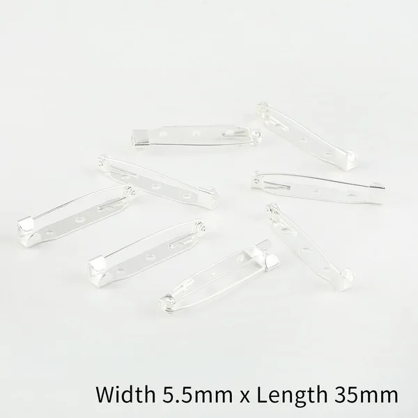Sliver 5.5x35mm 50 шт./Партия 15 20 25 30 35 мм золото/серебро/бронзовая брошь зажим базовые булавки безопасные булавки брошь настройки базы для украшений ручной работы Изготовление ювелирных изделий - Цвет: Sliver 5.5x35mm