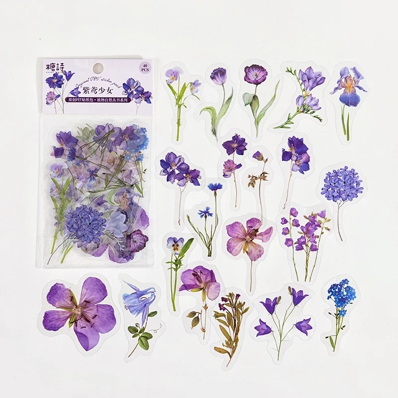 1 Pack (40 pcs stickers) Purple Flowers Decorative Stickers Sealing Paste Stick Label Bullet Sticker
