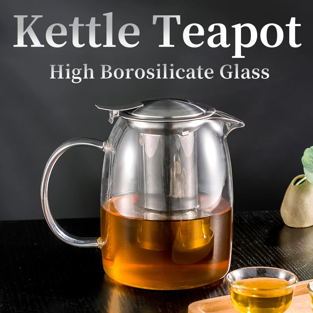 1.0L Прозрачные Высокие боросиликатные Стеклянные Чайники со съемной нержавеющей