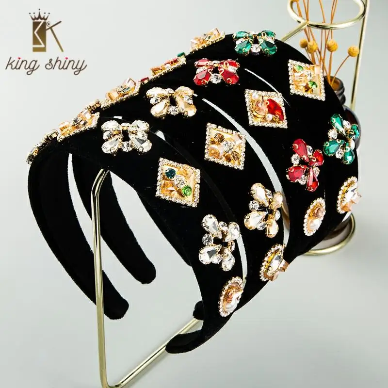 

Baroque Colorful Crystal Flower Headband for Woman Vintage Geometric Metal Accessory Hair Band Bridal Wedding Party Hair Jewelry