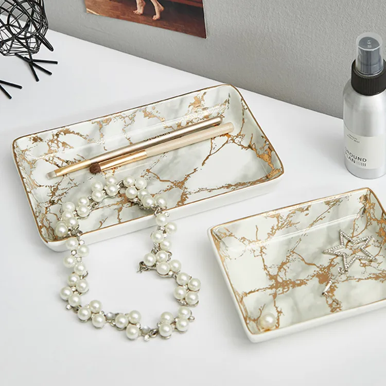 Nordic Ins Ceramic Plate Marble Steak Noodles Tray Creative Jewelry Storage Dishes Gold | Дом и сад