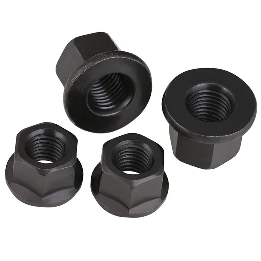 

1/2Pcs Carbon Steel Flange Nuts With Pad Nut Platen Black Hexagon Thickened Nut M10 M12 M14 M16 M18 M20 M22 M24 M27 M30