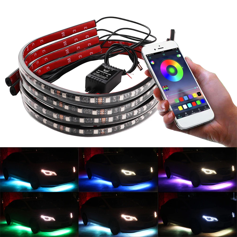

4PCS Car LED Strip Light Bluetooth Control Multi Color Music Car Strip Light for Car Interior or under Dash