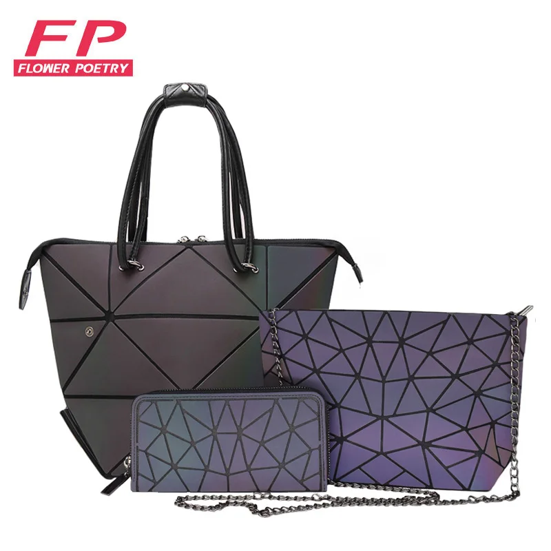 

3 Pcs Set Handbag Bags Women Geometric Purses and Handbags Tote Luminous Clutch Purse Female Chain Crossbody Bags Shoulder Bags