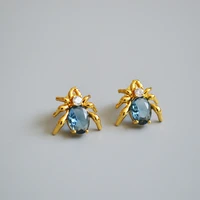 luxury royal blue glass crystal zircon stud earrings for women fashion jewelry gift flash drill spider shape funny