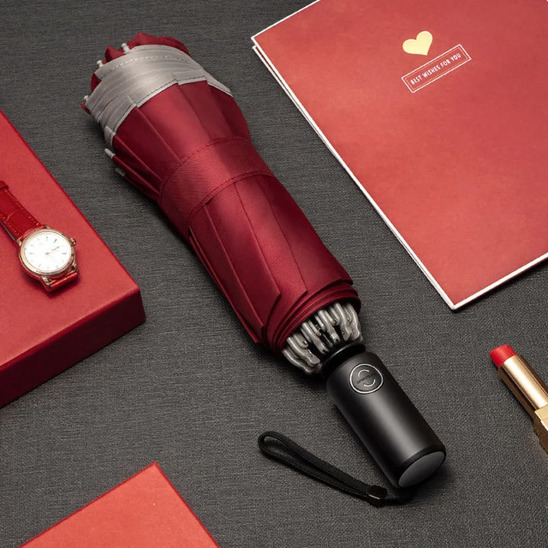 Ветрозащитные автоматические зонты прочные складные 10 ребер светоотражающие