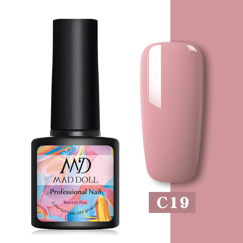 C19 MAD DOLL 1 бутылка 8 мл меняющий цвет УФ Гель-лак блестки термальный гель для ногтей отмачиваемый Гель-лак для нейл-арта лак 14 цветов - Цвет: C19