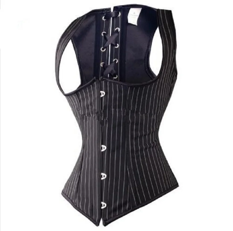 Сексуальный черный полосатый офисный бюстгальтер жилет корсет стимпанк