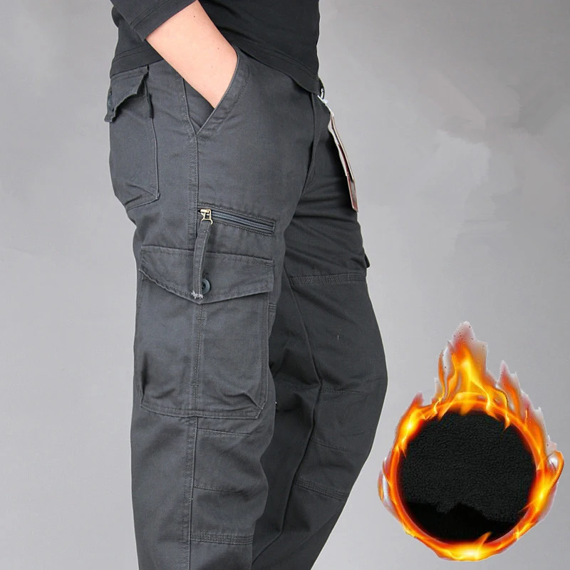 Мужские зимние хлопковые флисовые теплые брюки карго штаны для бега ветровки