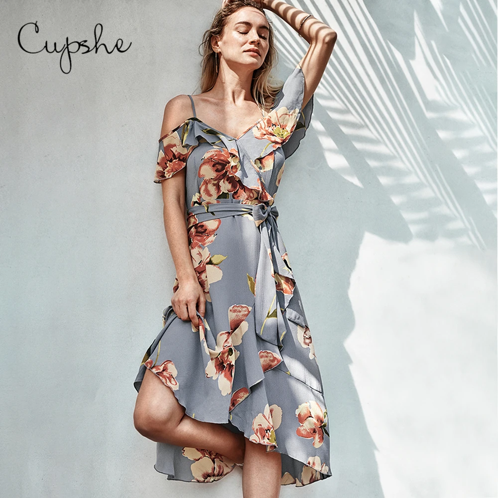 CUPSHE женское платье с цветочным принтом и открытыми плечами оборками 2019 Новое