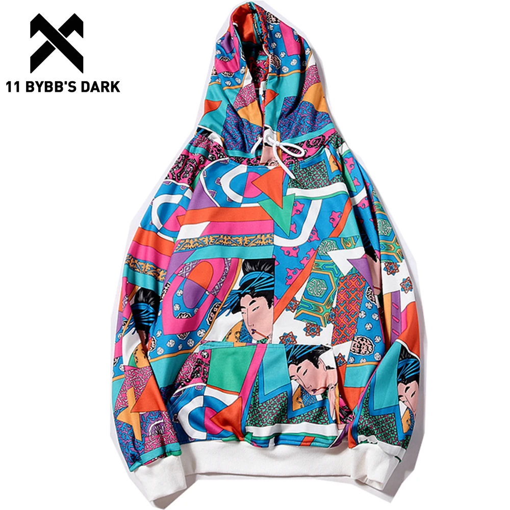 11 BYBB'S DARK японские Ukiyo Аниме С Капюшоном уличная одежда Красочные Harajuku толстовки