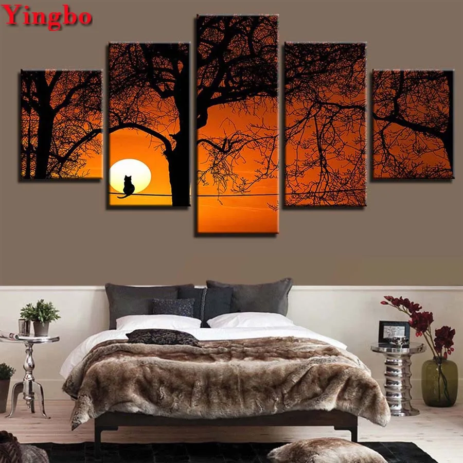 

5 Pieces diamond painting Tree Sunset 5d Cross stitch Diamond Embroidery scenery full Square round drill Mosaic Home Decoration