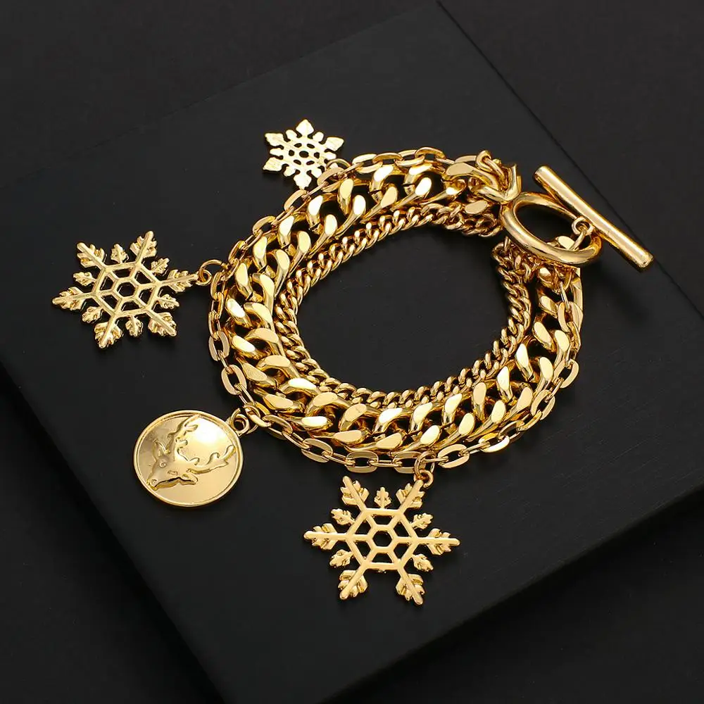 

Flashbuy Christmas Gold Color Chain Bracelet Personality Snowflake Elk Multilayer Charms Bracelets For Women Fashion Accessories