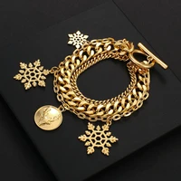 flashbuy christmas gold color chain bracelet personality snowflake elk multilayer charms bracelets for women fashion accessories