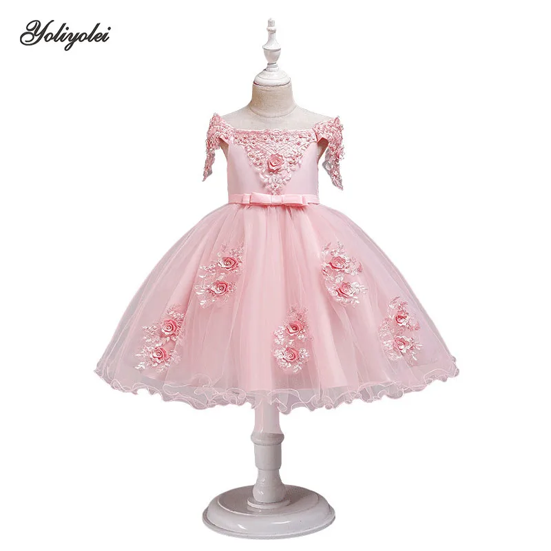 YOLIYOLEI Lovely Girl Princess Dresses European Style Party Embroidery Flower Dress Birthday Wedding Clothes for 3-10 Years Kids | Детская