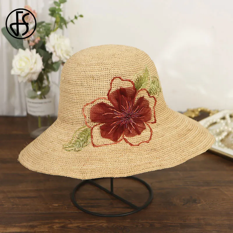Женская соломенная шляпа с широкими полями FS розовая желтая и большим цветком