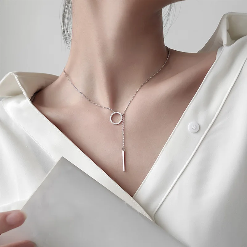 925 ювелирные изделия стерлингового серебра круг в полоску длинные ожерелья с