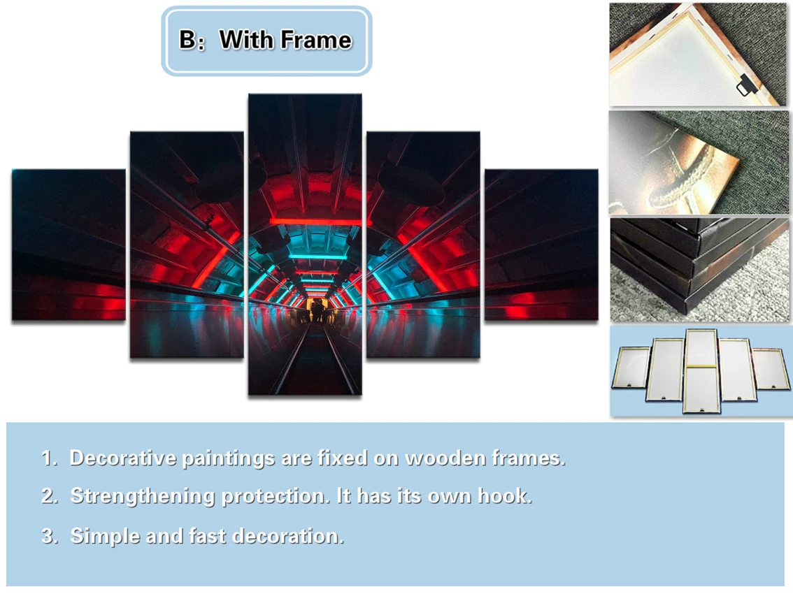 Home Decor Modular Poster 5 Panel escalator tunnel dark neon Painting Modern Canvas Print Pictures Wall Art Frame | Дом и сад
