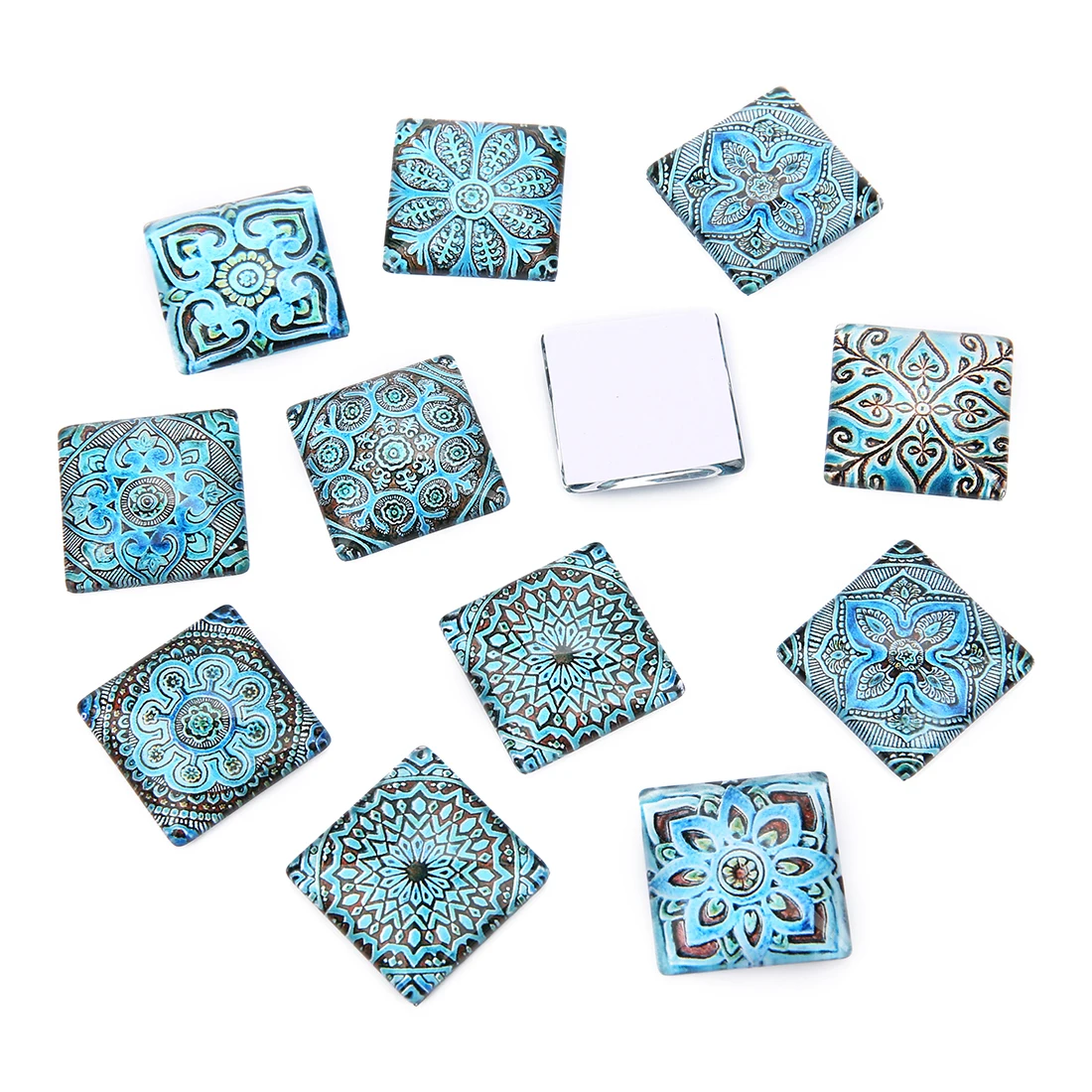 

20pcs/lot Glass Cabochon 15/20/25/30mm Flower Pattern Glass Beads Pendant Charm Square Cabochon For Bracelet Necklace DIY