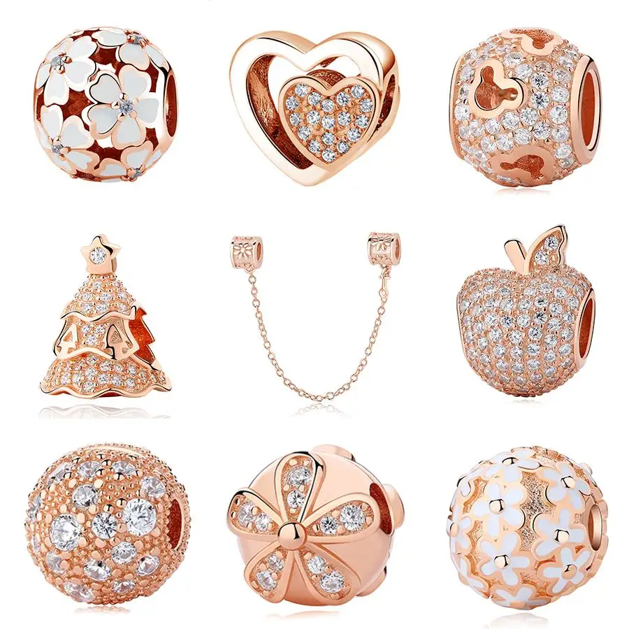 Authentic 925 Sterling Silver Beads Charm Crystal charm Rose Gold Clear CZ Fit Original Pandora Bracelet Women Diy Jewelry