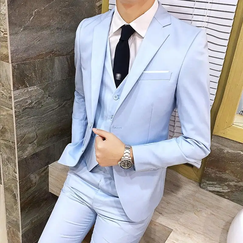 

Suit Men's Three-piece Business Professional Dress Suit Small Suit Korean Slim Groomsman Groom Wedding Dress 2021