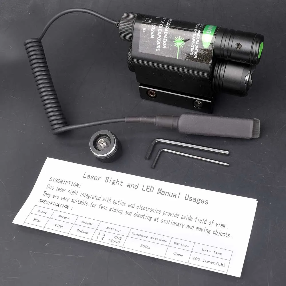 Тактический светодиодный фонарь зеленый/красный лазерный прицел для