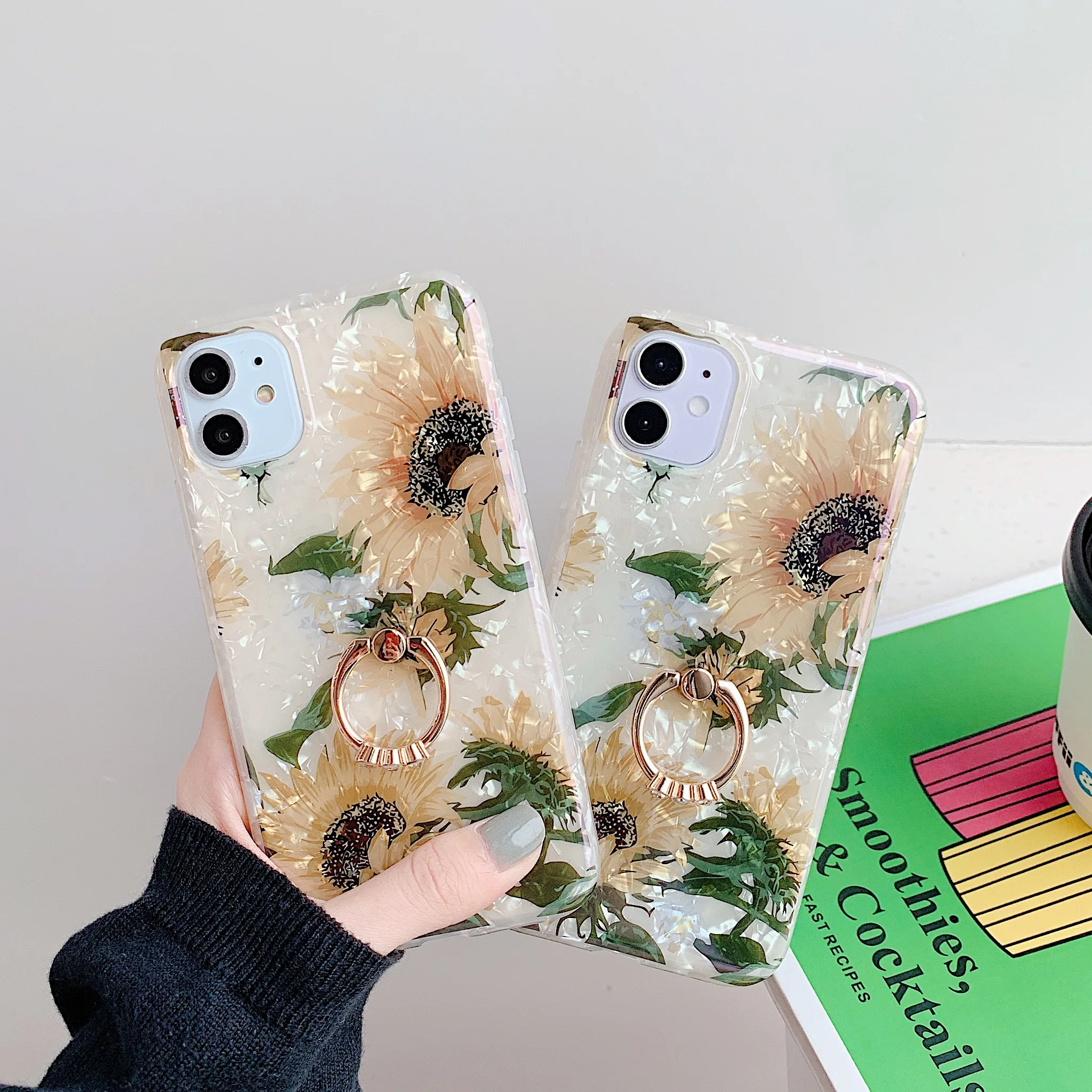 Чехол в стиле ретро с подсолнухами и кольцами для iPhone 11 12 Pro Max XS 7 8 Plus чехол из ТПУ XR