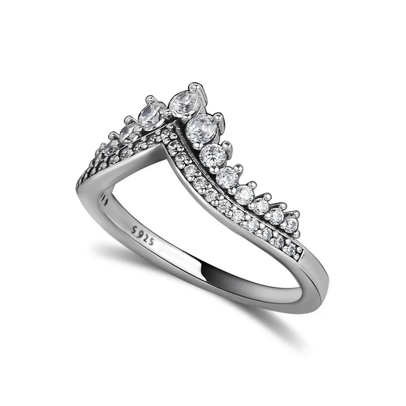 Princess Wish Crown Crystal Rings for Women Charm 925 Sterling Silver Jewelry Clear CZ Female Ring Jewellery Shine Girls | Украшения и