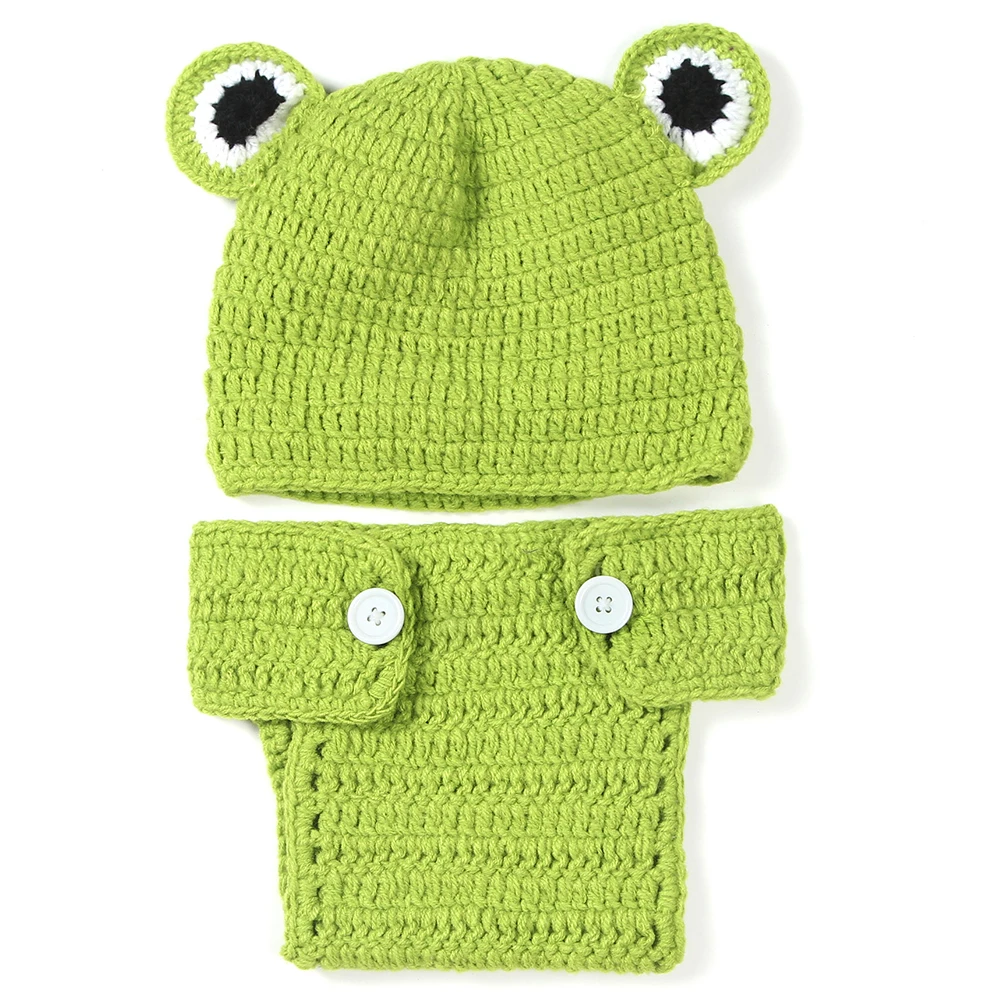 

Cute Frog Newborn Crochet Outfits Warm Set Cap Boy Cap Girl Hat Baby Cap Baby Hat + Pants For Infant Newborn Photography Prop
