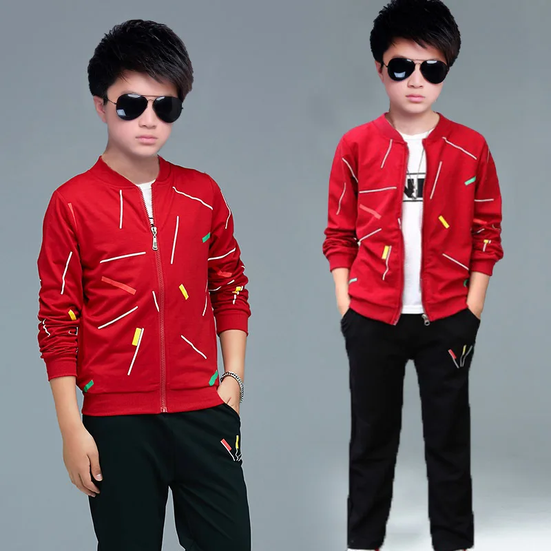 2PCS Red Комплекты из 2 предметов, 3 предмета детский спортивный костюм для отдыха одежда для малышей Повседневный Спортивный костюм для подростков детский хлопковый свитер на молнии для мальчиков+ штаны, От 4 до 13 лет - Цвет: 2PCS Red