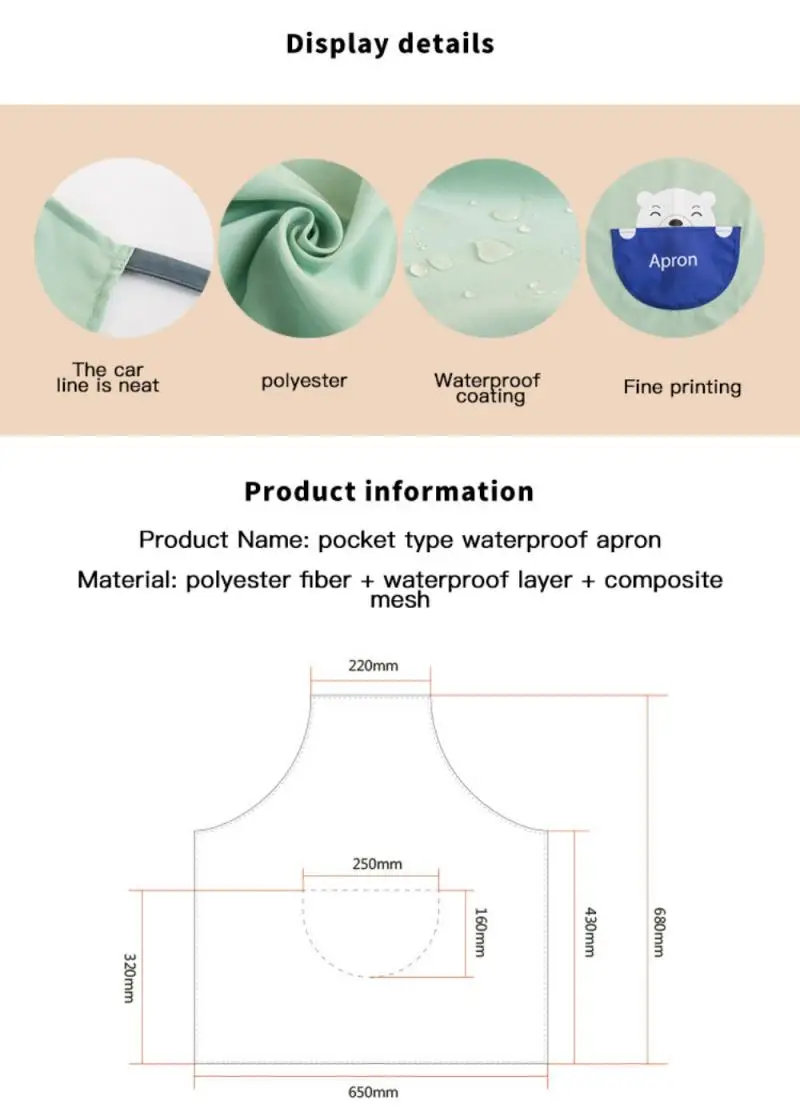 

1PC Aprons Cartoon Pattern Cooking Gowns Oilproof Bibs Pocket Type Waterproof Aprons Nordic Style Housheold Kitchen Accessories