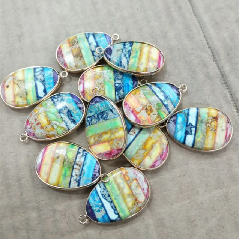 

2PCS Fancy Women Pendants Nature Imperial Jasper Stone 20X30MM Teardrop Shape Lovely Bracelets Making Findings Free Shi