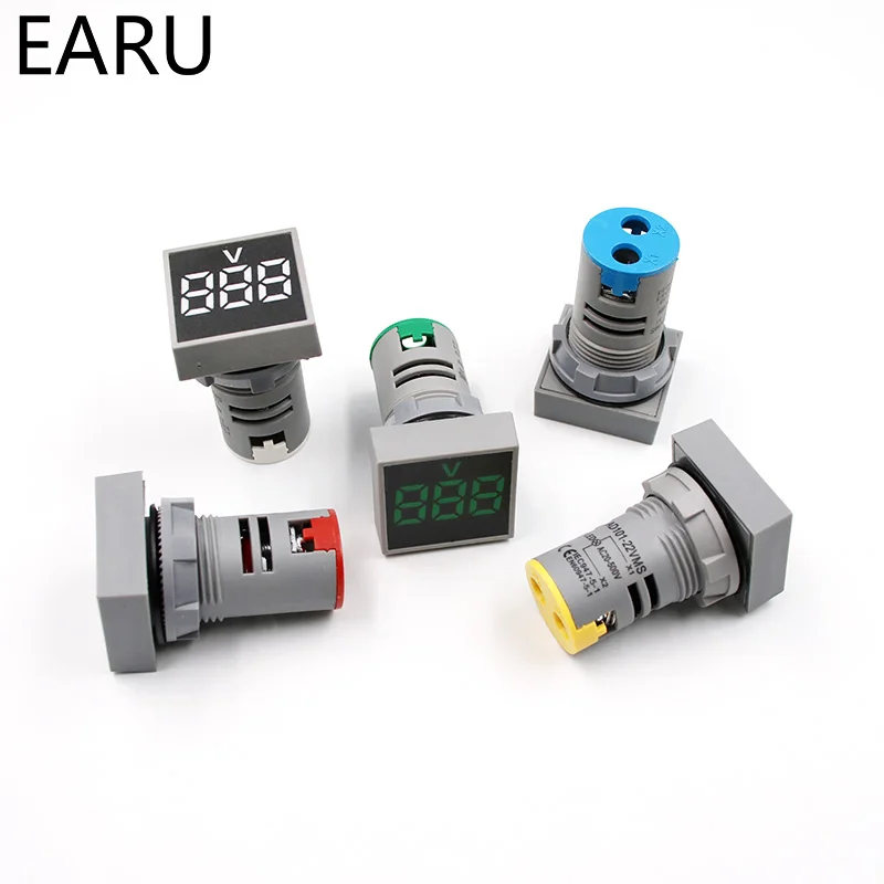 1pc Mini New 22MM AC 20-500V Voltmeter Square Panel LED Digital Voltage Meter Indicator Light Tester Red Blue Yellow Green White |