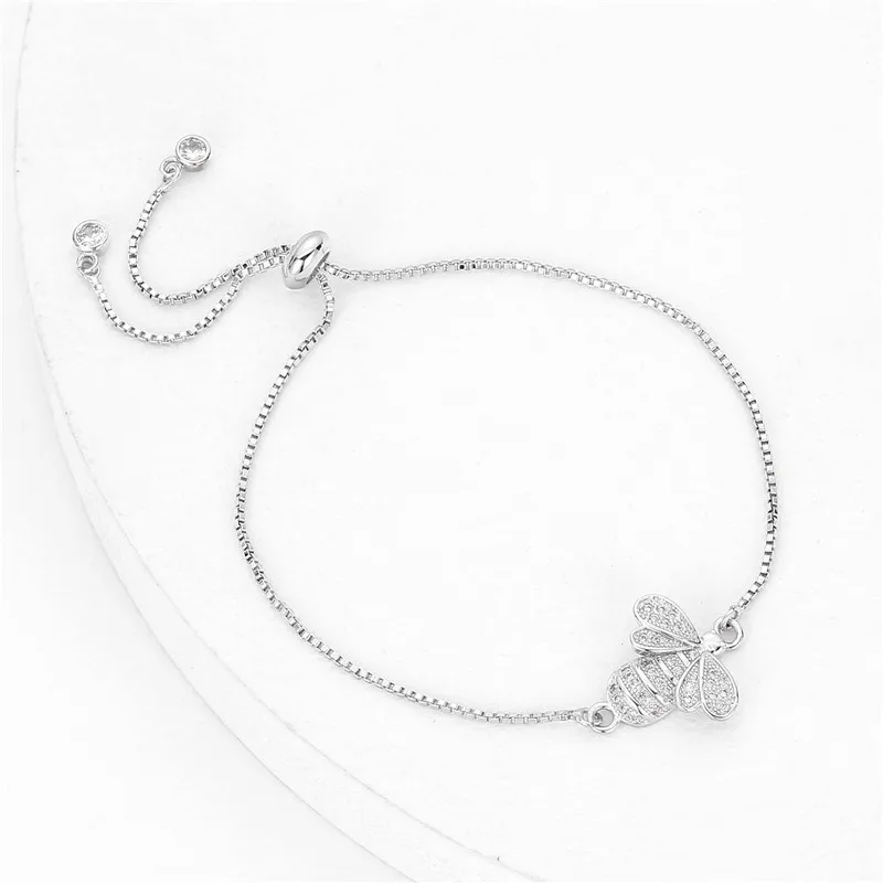 

Cute Cubic Zirconia Bee Charm Bracelets for Women Gold Chain Crystal Bracelet Adjustable Animal Femme Jewelry Femme MBR180086
