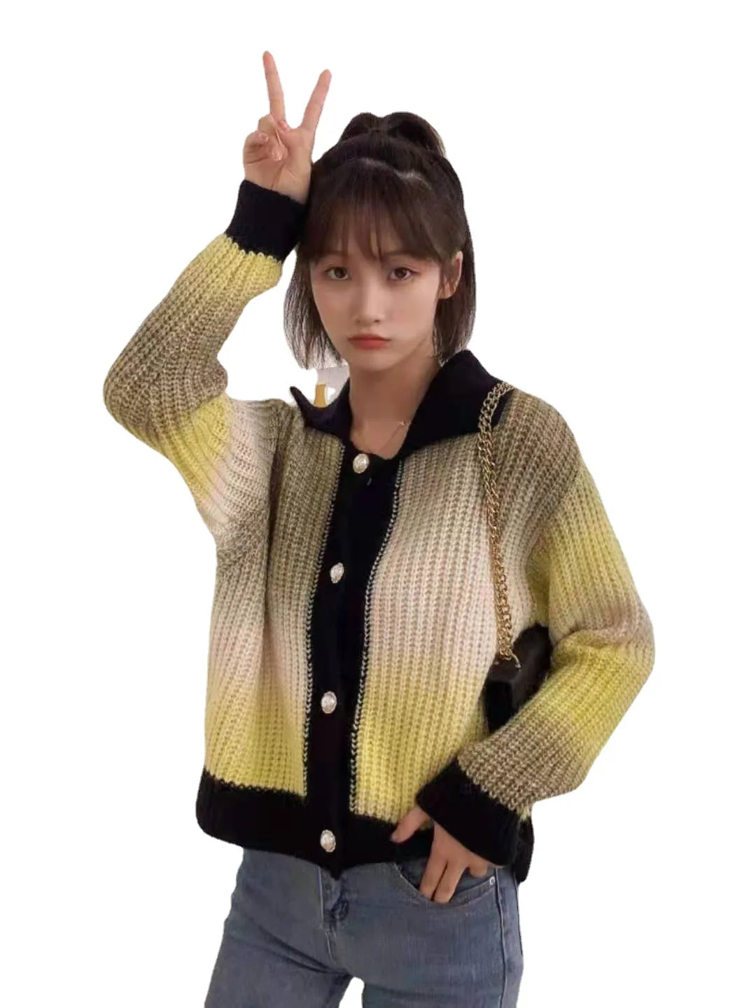 

New 2021 oversized Harajuku sweater hip hop pullover gradient vintage ugly sweater Cardigans Wholesale