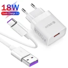 Кабель для быстрой зарядки USB Type-C, 18 Вт, 3,0, QC 4,0, для смартфонов Samsung, Xiaomi, Huawei, адаптер Micro Usb