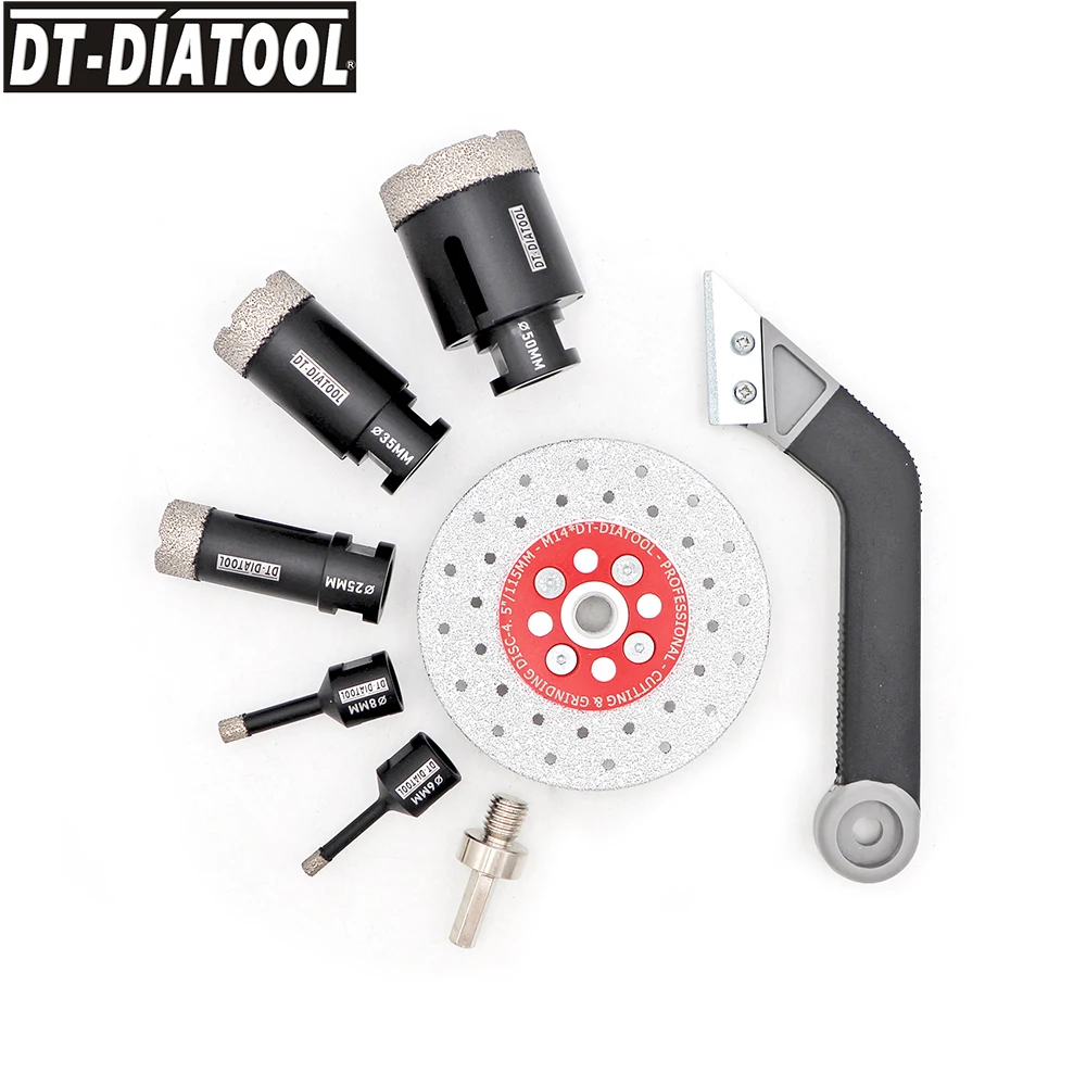 DT-DIATOOL 1set boxed Diamond Drill Core Bits Double Cutting Grinding Discs set for Porcelain Tile M14 thread Hole Saw Cutter |